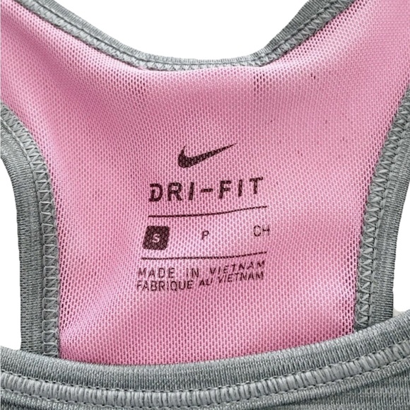 Nike Dri-Fit Sports Bra Small S Gray Pink Racerback Training Activewear - Picture 2 of 4